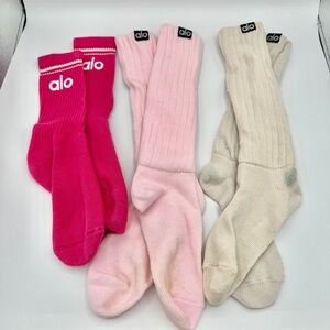 ALO Bundle Magenta Unisex Throwback Socks, Bone, and Powder Pink Scrunch Socks